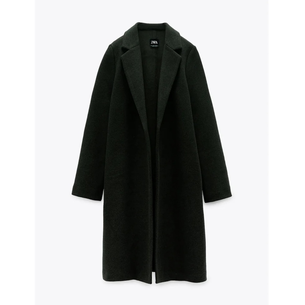 Zara Dark Green Long Single-Breasted Wool Coat